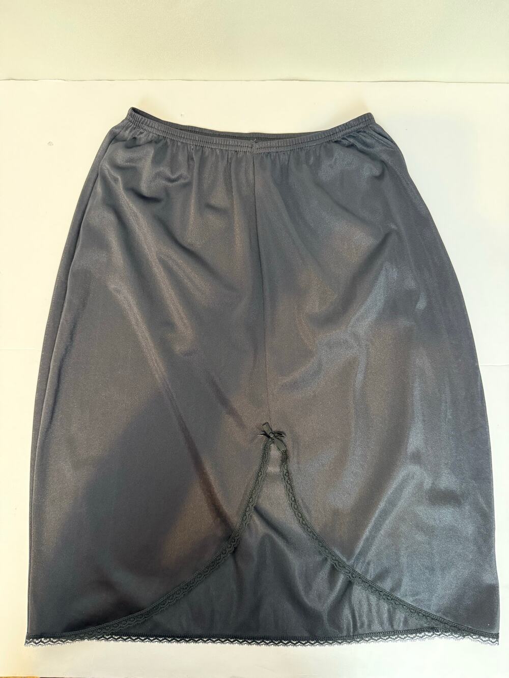 Vintage Vassarette Black Mini Half Slip Nylon Lace Slit Bow Small